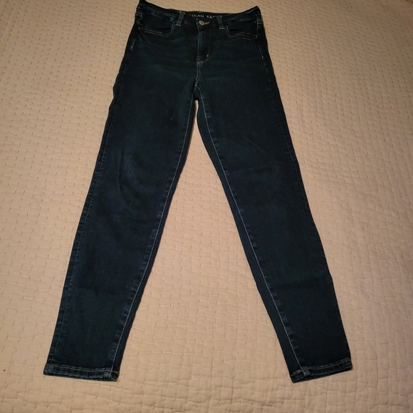 Pre-Loved American Eagle Dark Blue Denim Curvy Super High Rise Jegging Wm Size 6 - Picture 1 of 4